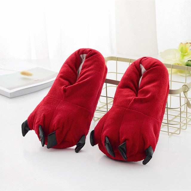 Winter Soft Warm Monster Dinosaur Paw Funny Slippers for Men Women Kids Parent-child Home House Slipper Shoes Room Cotton Shoes