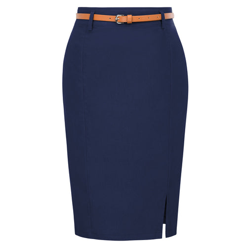KK work wear pencil skirts Womens Solid Color split Belt sashes Decorated Hip wrap Bodycon Skirt sexy elegant  office skirts