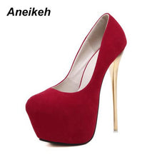 Load image into Gallery viewer, Aneikeh Big Size 41 42 43 44 45 Sexy Pumps Wedding Women Fetish Shoes High Heel Stripper Flock Pumps 16 cm Zapatos Mujer