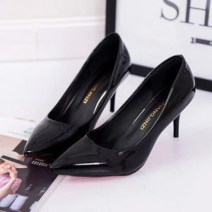 Hot Selling Women Shoes Pointed Toe Pumps Patent Leather Dress Red 8CM High Heels Boat Shoes Shadow Wedding Shoes Zapatos Mujer