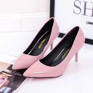 Hot Selling Women Shoes Pointed Toe Pumps Patent Leather Dress Red 8CM High Heels Boat Shoes Shadow Wedding Shoes Zapatos Mujer