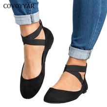 Load image into Gallery viewer, COVOYYAR Hot Women Ballet Flats 2019 Spring Autumn Elastic Strap Women Shoes Back Zipper Casual Black Shoes Big Sizes WFS944