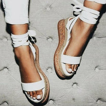 Load image into Gallery viewer, Summer White Wedge Espadrilles Women Sandals Open Toe Gladiator Sandals Women Casual Lace Up Women Platform Sandals