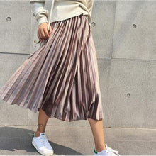 Load image into Gallery viewer, Danjeaner Spring 2019 Women Long Metallic Silver Maxi Pleated Skirt Midi Skirt High Waist Elascity Casual Party Skirt Vintage