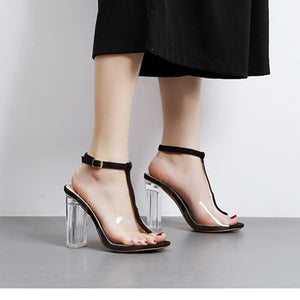 Hot Women Pumps Sexy Transparent Heels Fashion Jelly Shoes Casual Clear Shoes Women High Heels Summer Classic Pumps Buckle Strap