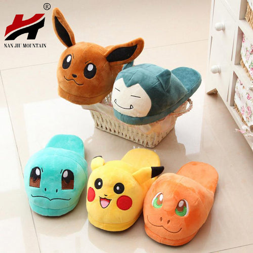 Women Anime Cartoon Pokemon Slippers Lovers Warm Woman Slippers Elf Ball Pikachu Go Plush Shoes Home House Slippers Children