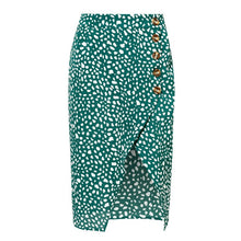 Load image into Gallery viewer, Conmoto High Waist Split Midi Skirts Women Button Green Leopard Dot Print Casual Chic Summer Skirt Sexy High Fashion Boho Skirt