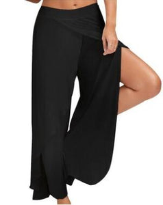 Wide Leg Pants Women Capris Solid Loose Bloomers Fitness Dance Wears Split Trousers Plus Size Harem Pants Elastic Palazzo