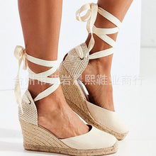 Load image into Gallery viewer, Women&#39;s Espadrille Ankle Strap Sandals Comfortable Slippers Ladies Womens Casual Shoes Breathable Flax Hemp Canvas Pumps