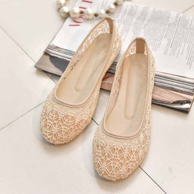 Women Ballet Shoes Flats Cut Out Leather Breathbale Moccains Women Boat Shoes Ballerina Ladies Shoes