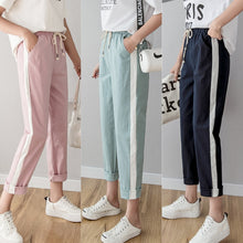 Load image into Gallery viewer, Cotton Linen Ankle Length Pants Women&#39;s Spring Summer Casual Trousers Pencil Casual Pants Striped Women&#39;s Trousers Green Pink