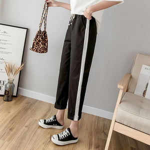 Cotton Linen Ankle Length Pants Women's Spring Summer Casual Trousers Pencil Casual Pants Striped Women's Trousers Green Pink