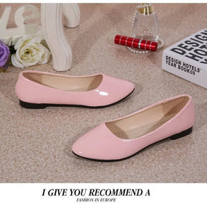 New Womens Cute Casual Solid Shoes Female Comfort Slip On Round Toe PU Leather Flat Shoes Red White Blue Black Summer Beach Shoe