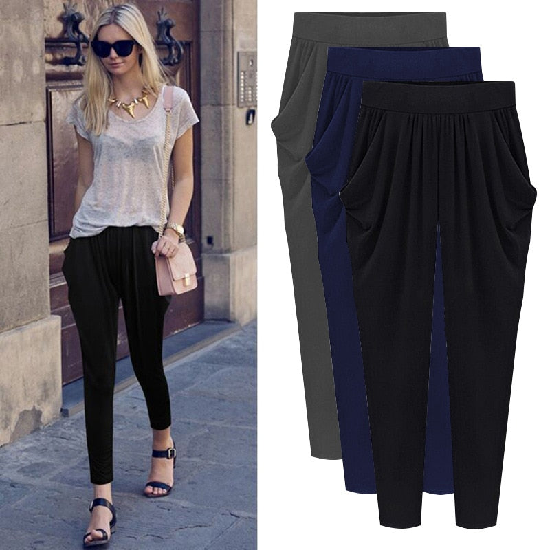 2018 Summer Autumn Woman Trousers Pleated Strechy Elastic Harem Pants Pantalon Femmes Calca Feminina 5XL 6XL 7XL 8XL Plus Size